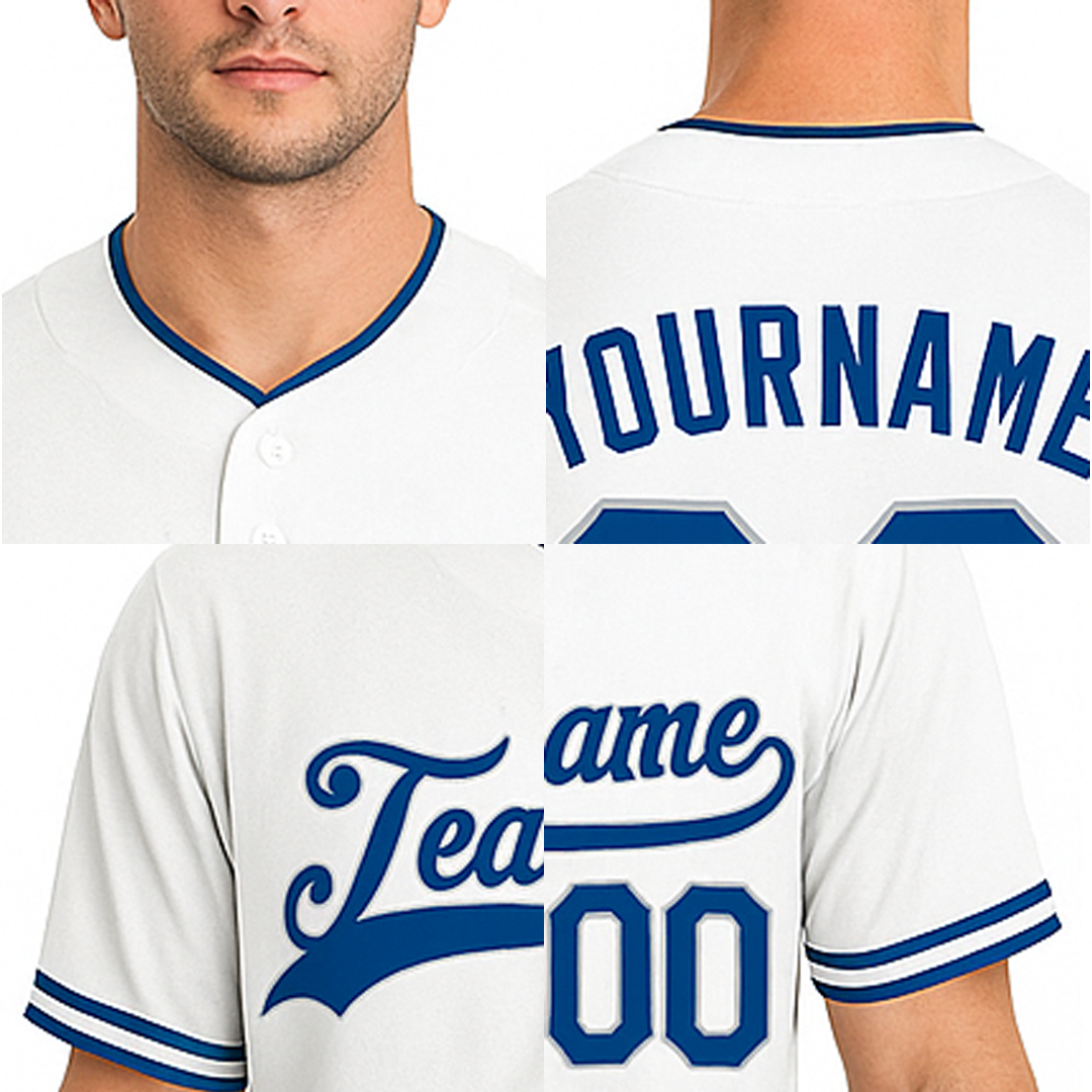 Custom White & Royal Blue Baseball Jersey
