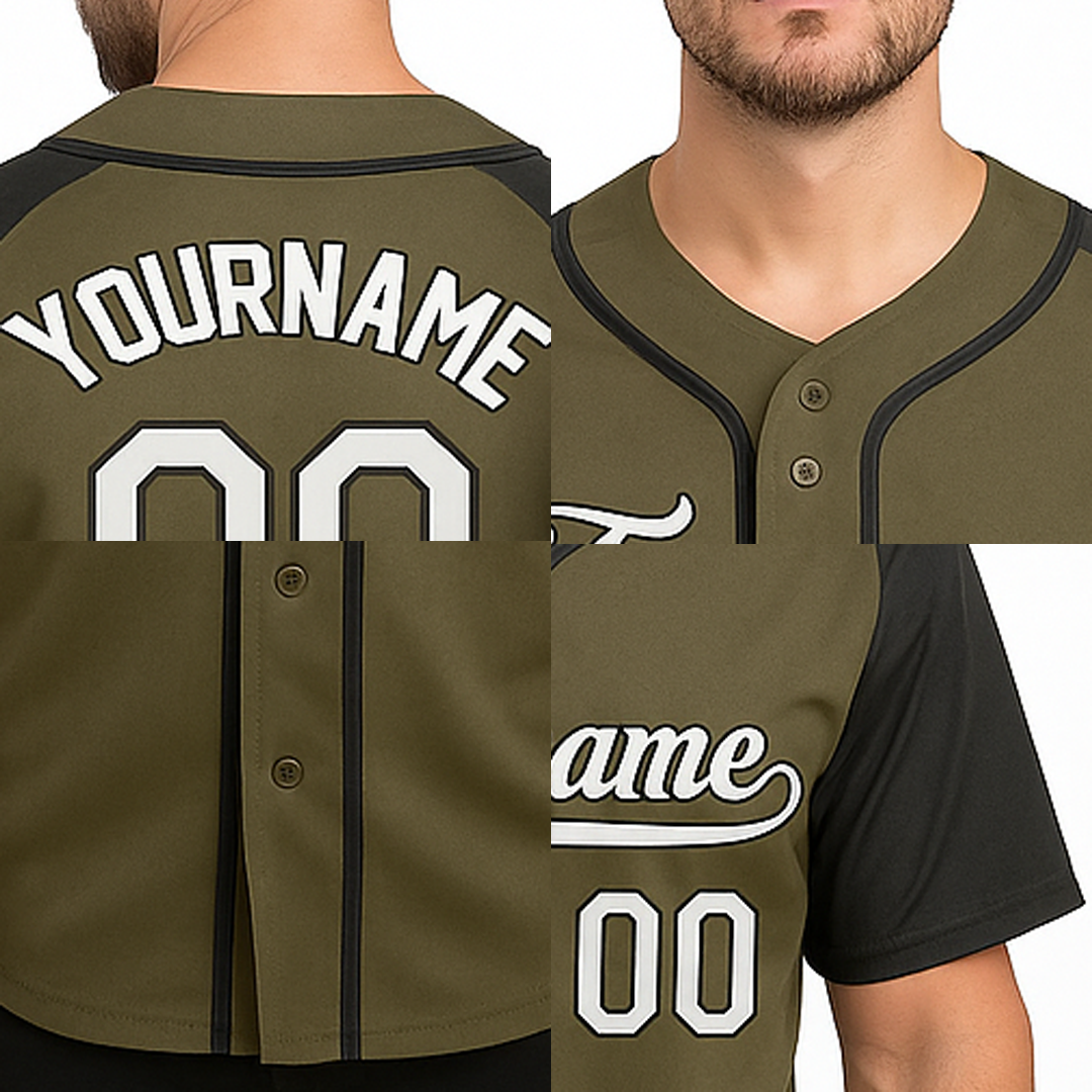 Custom Vintage Olive & Black-White Baseball Jersey