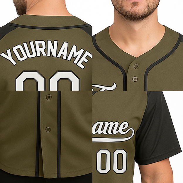 Custom Vintage Olive & Black-White Baseball Jersey