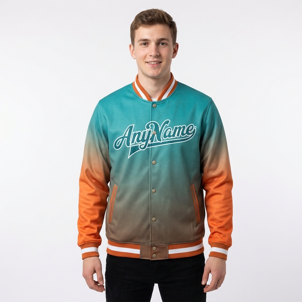Custom Aqua & Orange/White Full-Snap Gradient Raglan Sleeve Fleece Jacket
