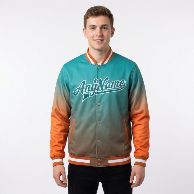 Custom Aqua & Orange/White Full-Snap Gradient Raglan Sleeve Fleece Jacket