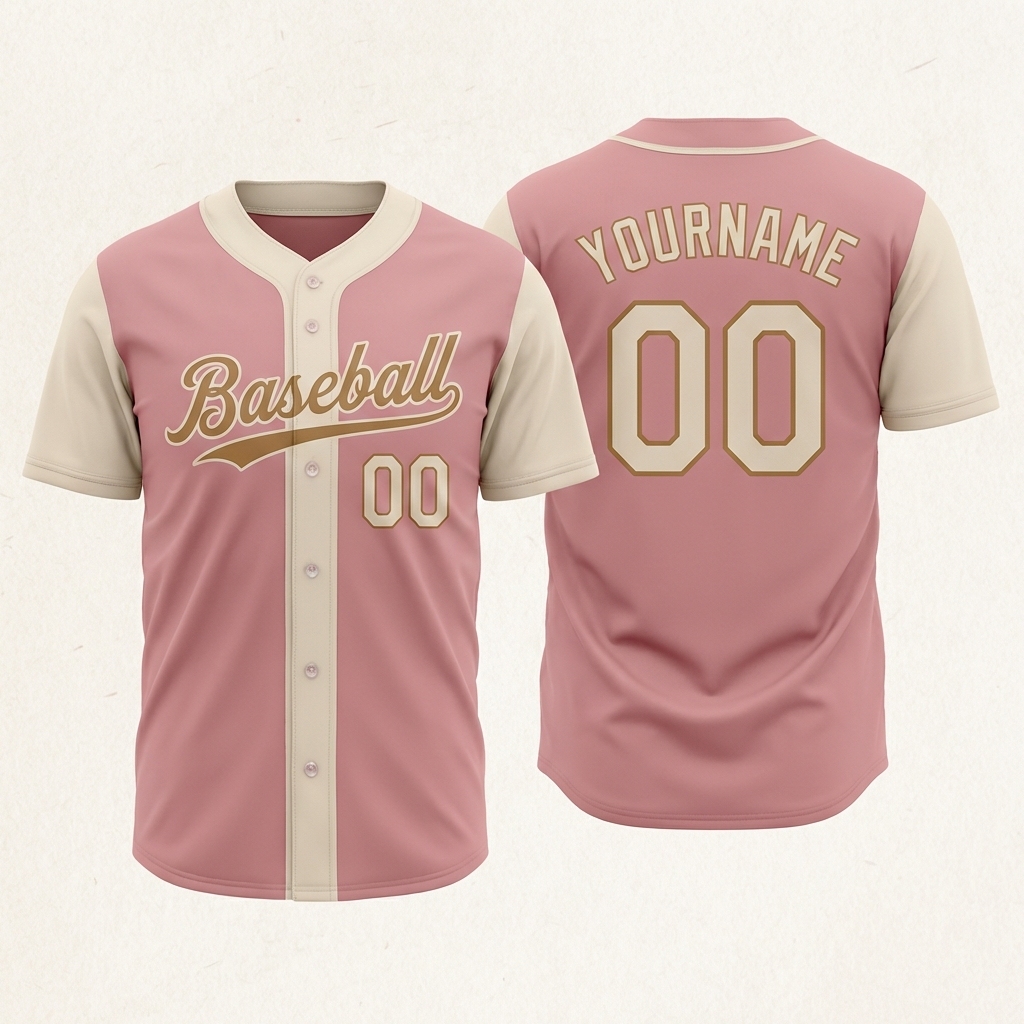 Custom Pink & Cream/Gold Raglan Sleeves Baseball Jersey