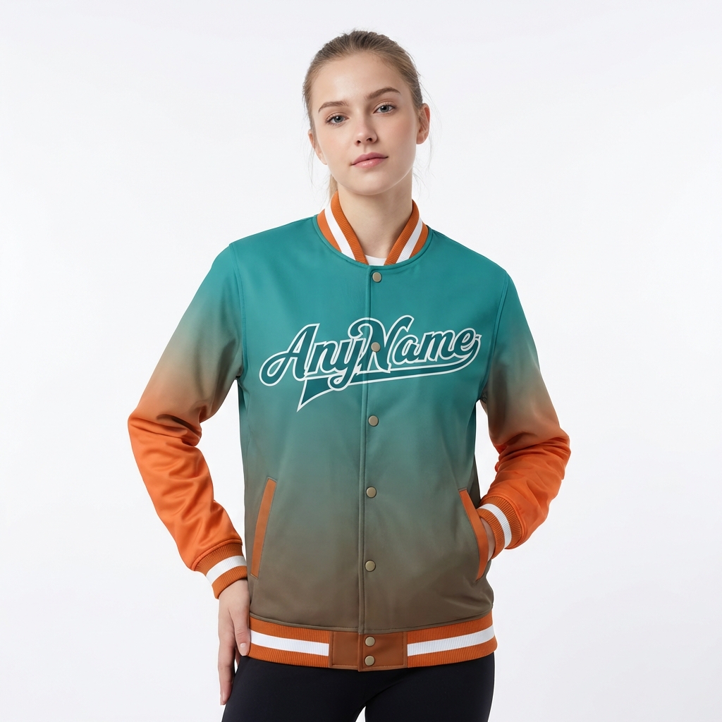 Custom Aqua & Orange/White Full-Snap Gradient Raglan Sleeve Fleece Jacket