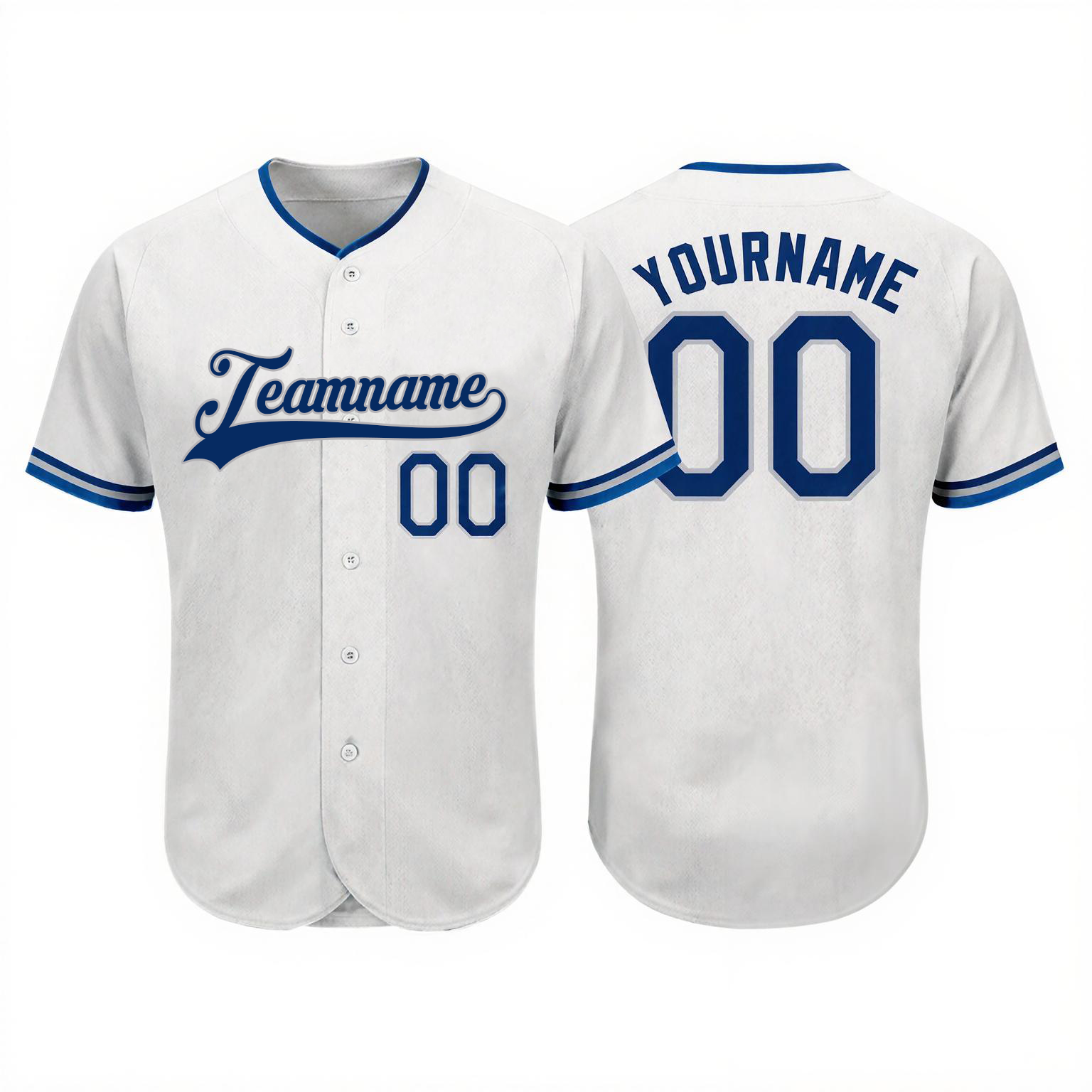 Custom White & Royal Blue Baseball Jersey