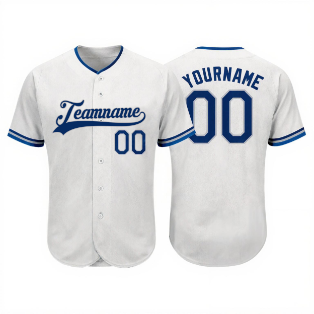 Custom White & Royal Blue Baseball Jersey