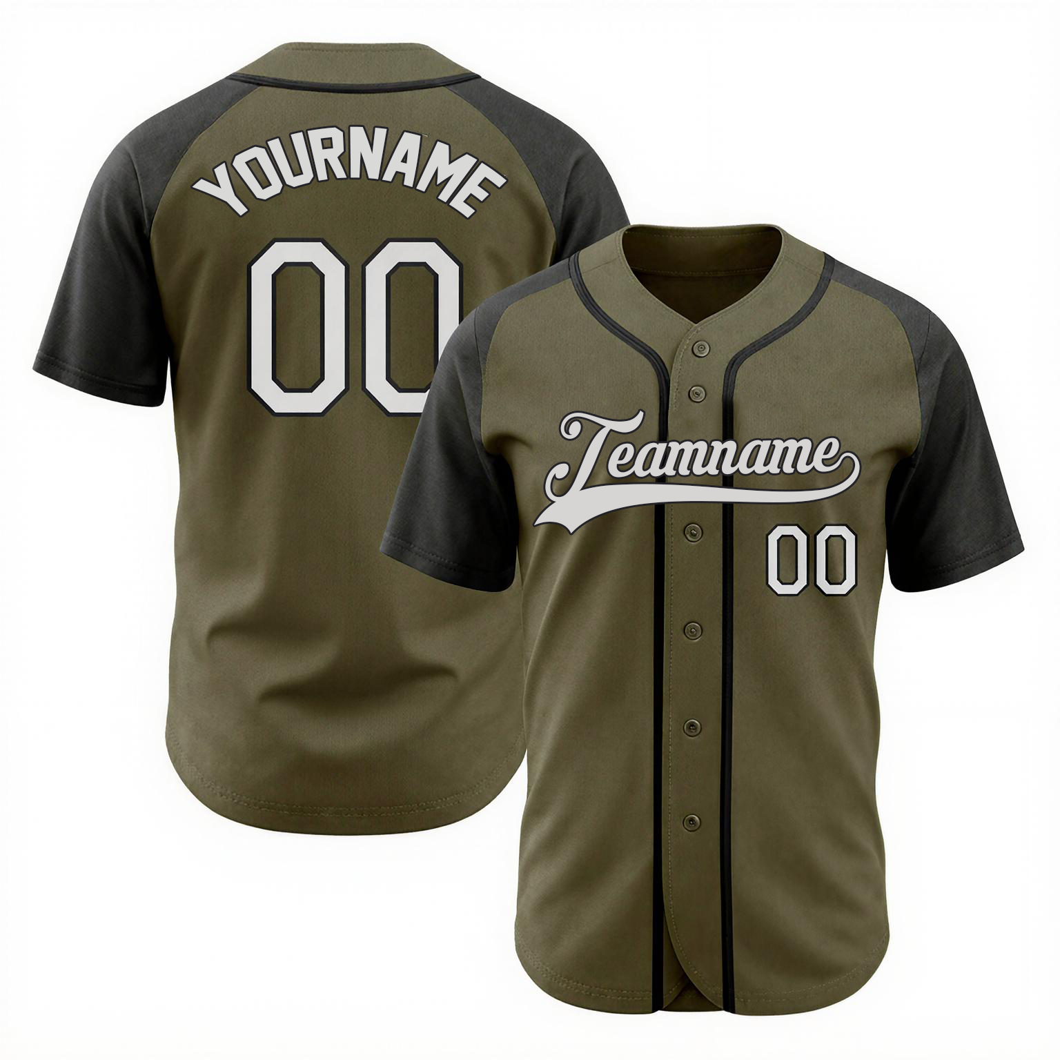Custom Vintage Olive & Black-White Baseball Jersey