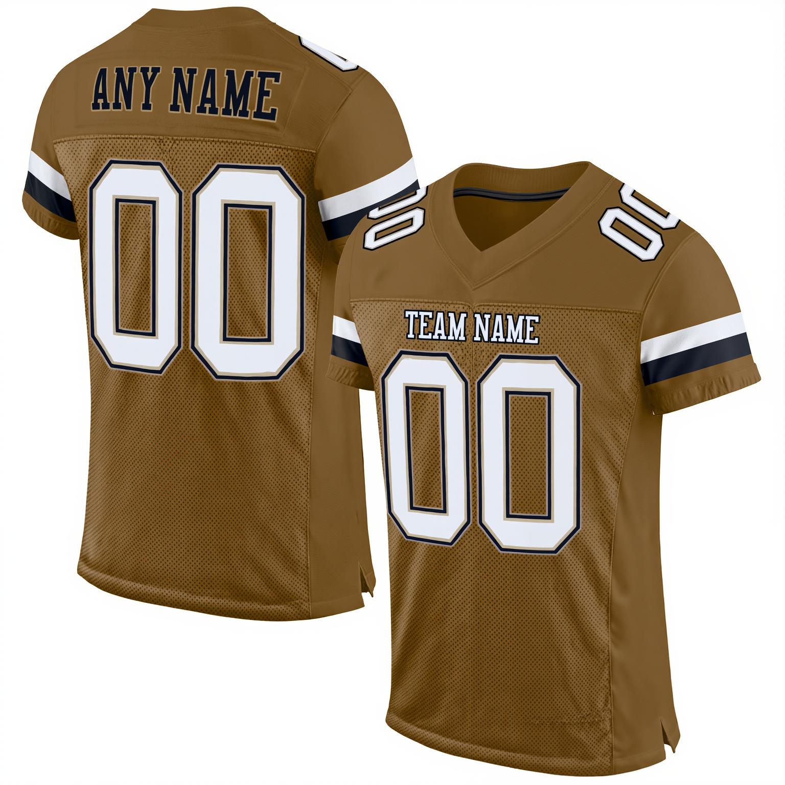 Custom Golden Brown & White/Black Football Jersey
