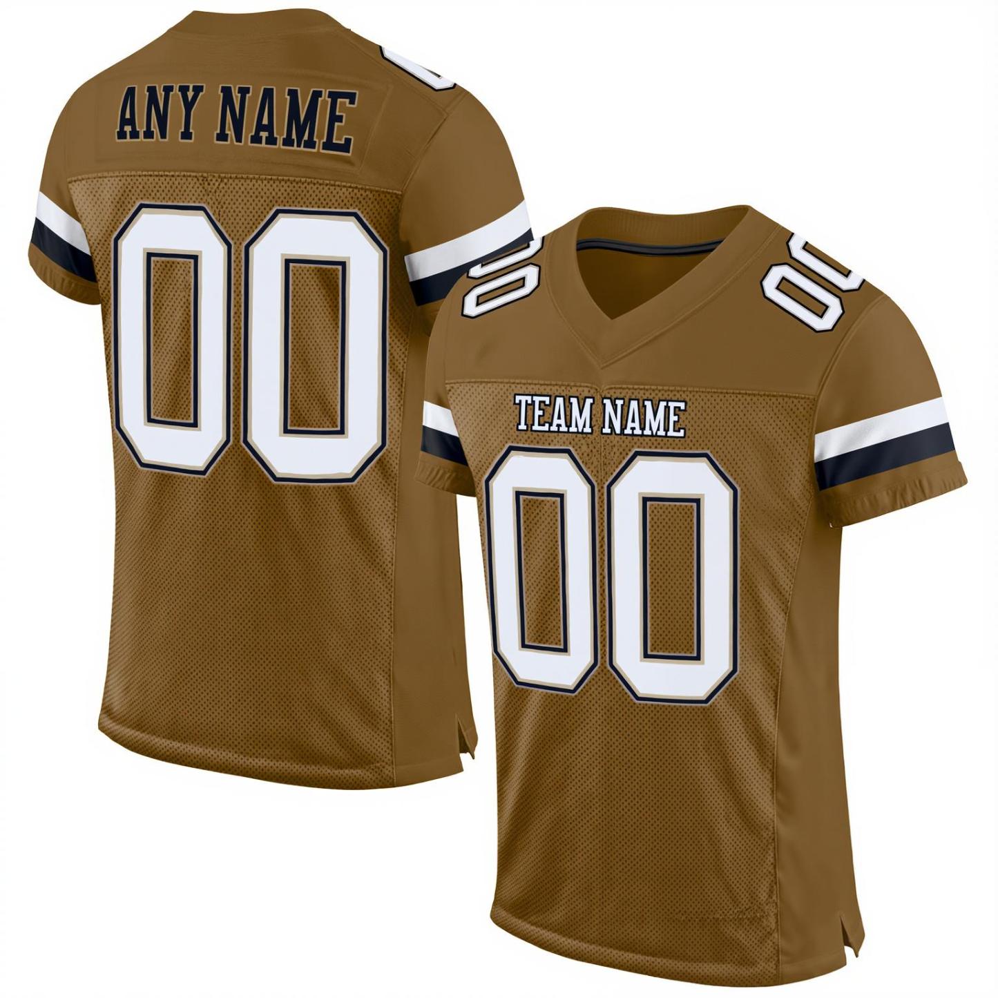 Custom Golden Brown & White/Black Football Jersey