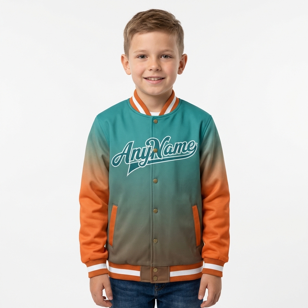 Custom Aqua & Orange/White Full-Snap Gradient Raglan Sleeve Fleece Jacket