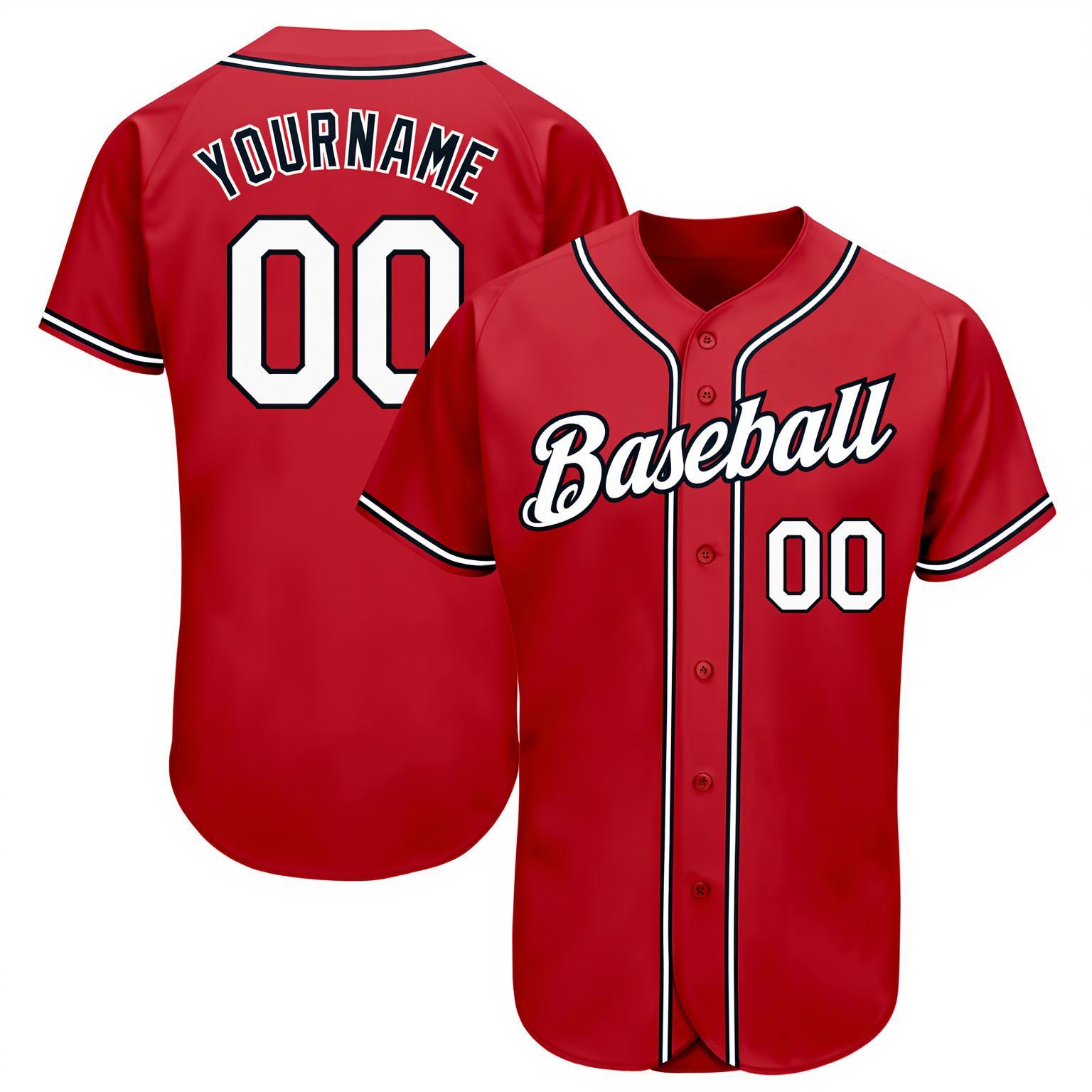 Custom Red & White/Black Baseball Jersey