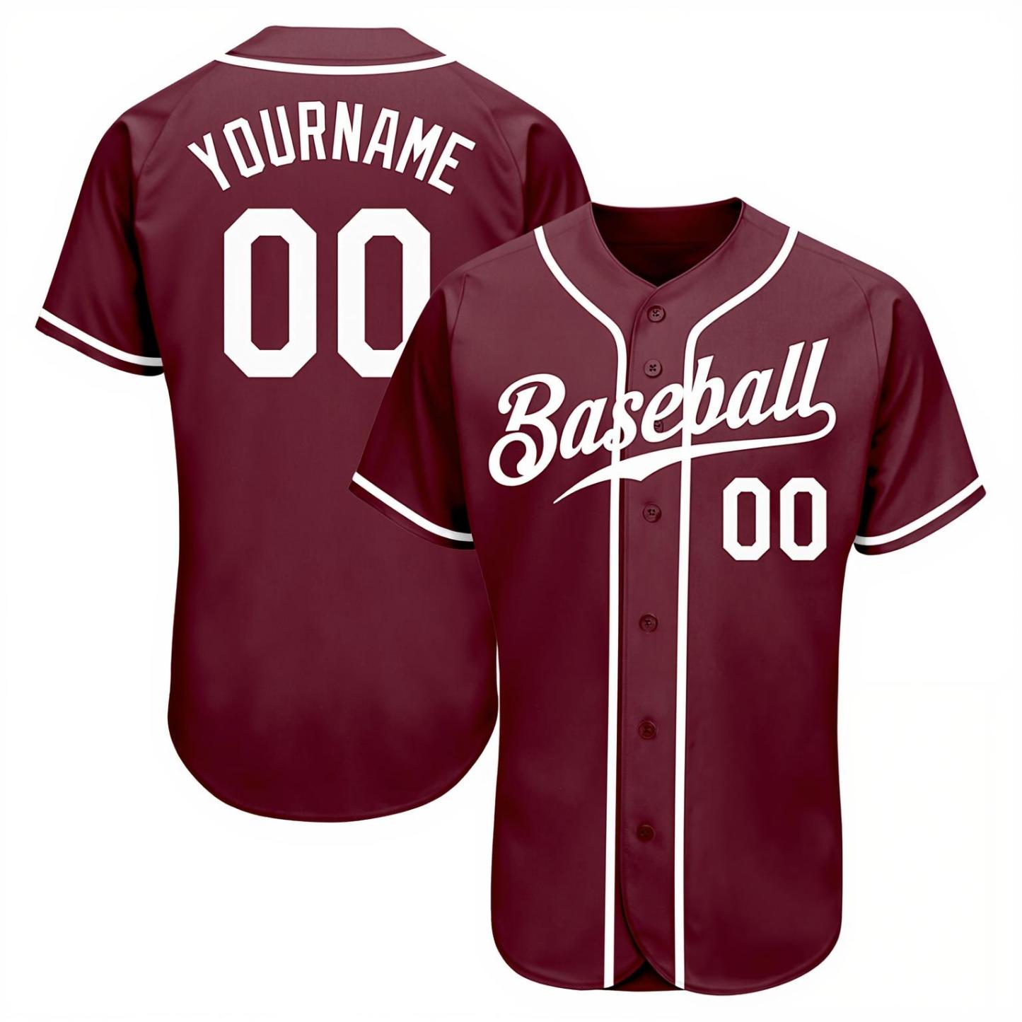 Custom Burgundy & White Baseball Jersey
