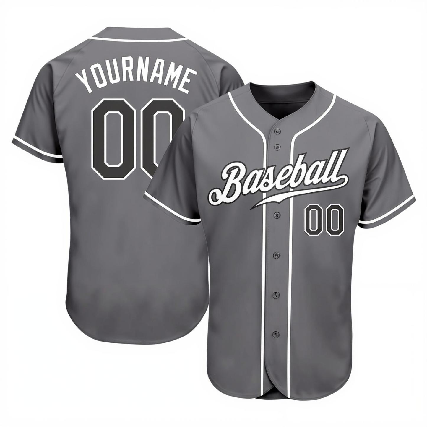 Custom Grey & White/Black Baseball Jersey
