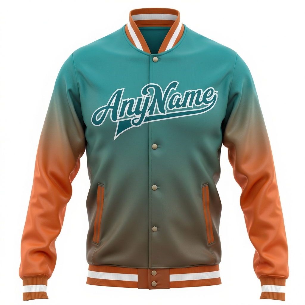 Custom Aqua & Orange/White Full-Snap Gradient Raglan Sleeve Fleece Jacket