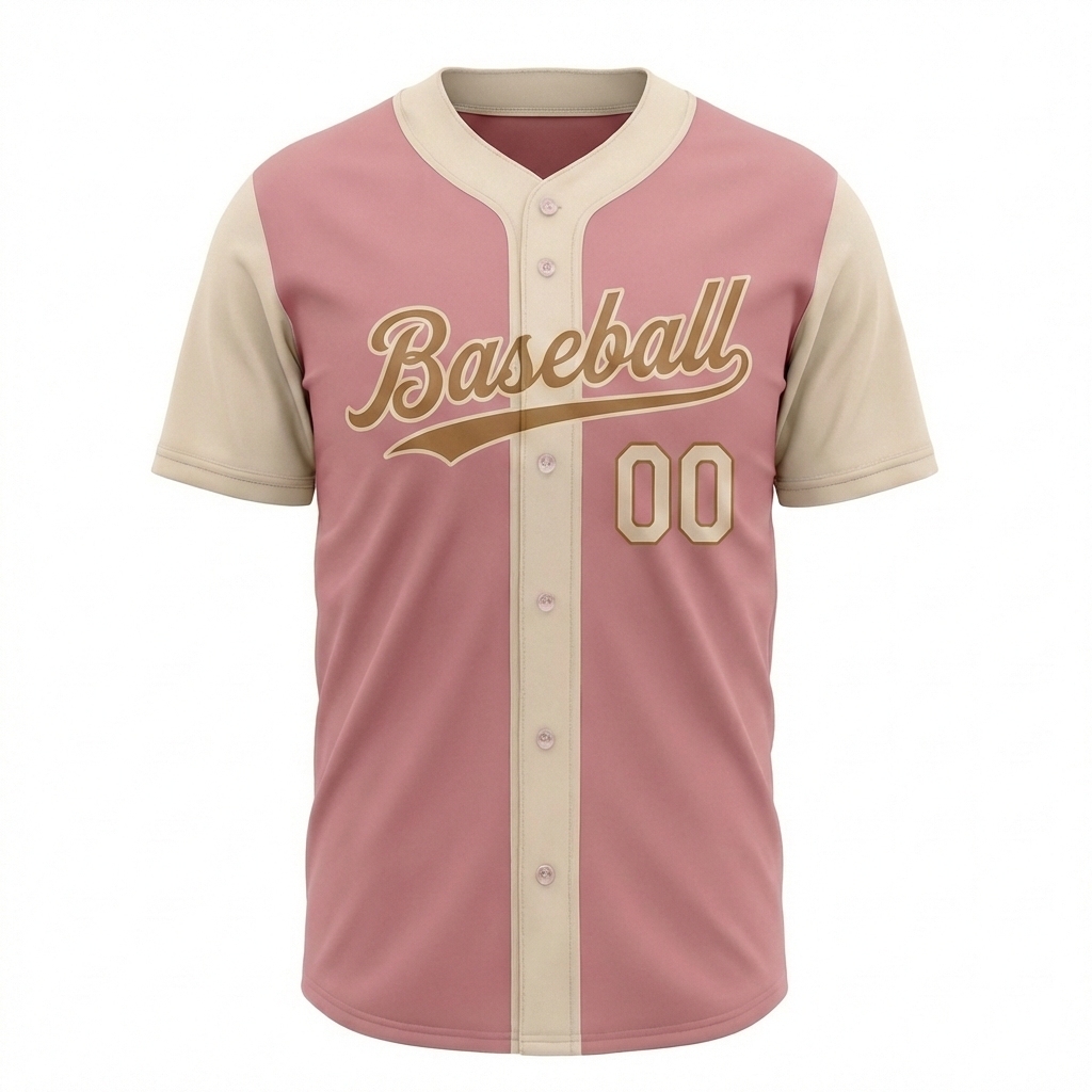 Custom Pink & Cream/Gold Raglan Sleeves Baseball Jersey