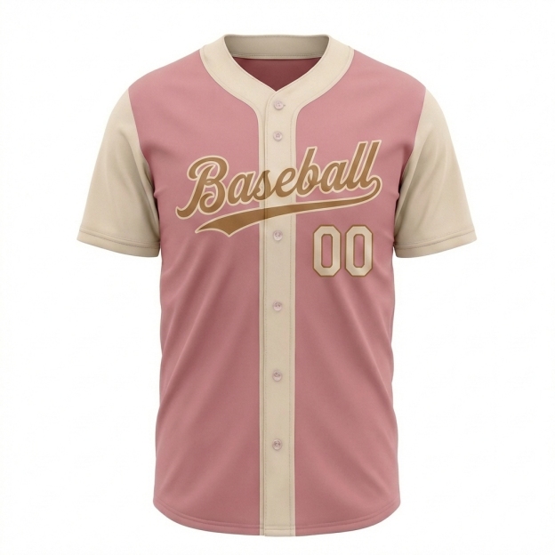 Custom Pink & Cream/Gold Raglan Sleeves Baseball Jersey