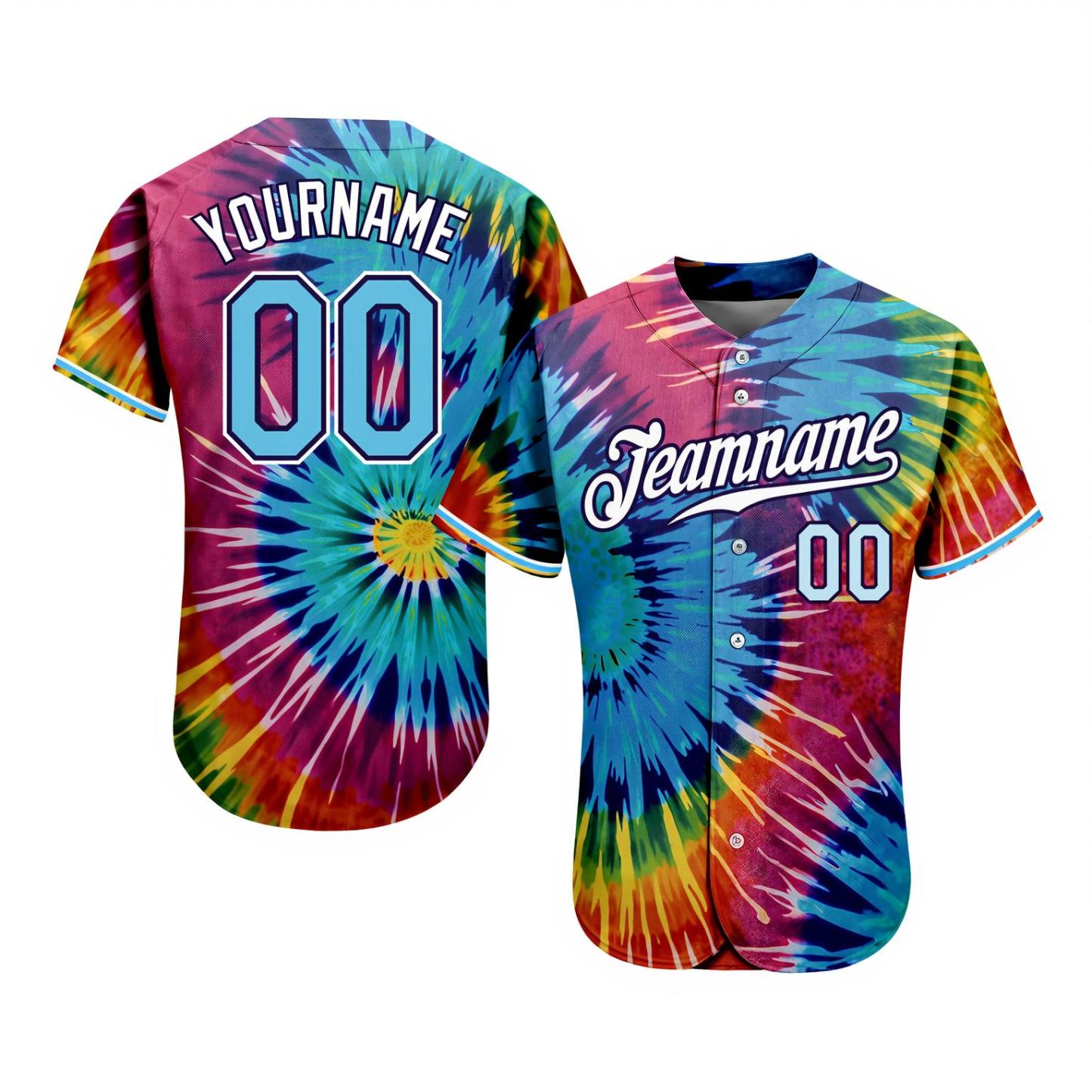 Custom Tie Dye White & Navy Baseball Jersey