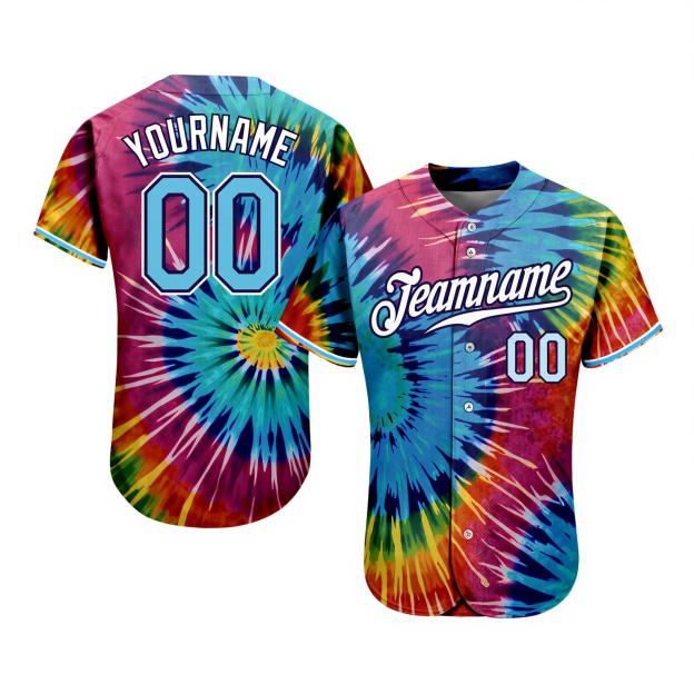 Custom Tie Dye White & Navy Baseball Jersey