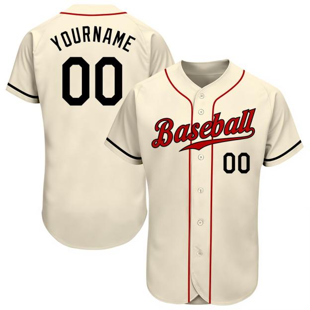 Custom Cream & Red/Black Baseball Jersey