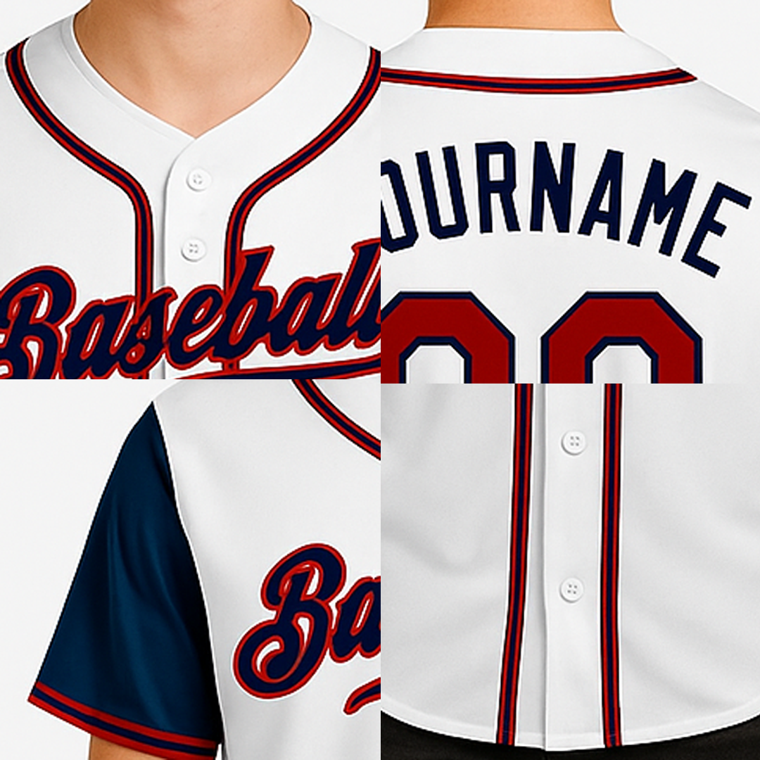 Custom White & Navy Raglan Sleeves Baseball Jersey