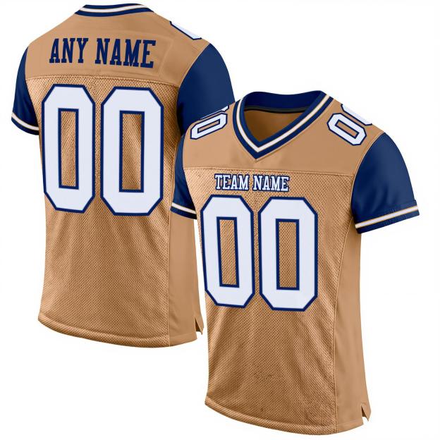 Custom Old Gold & Royal/White Throwback Football Jersey