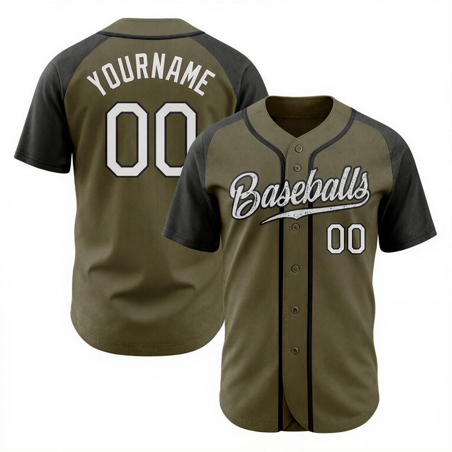 Custom Olive & White/Navy Baseball Jersey