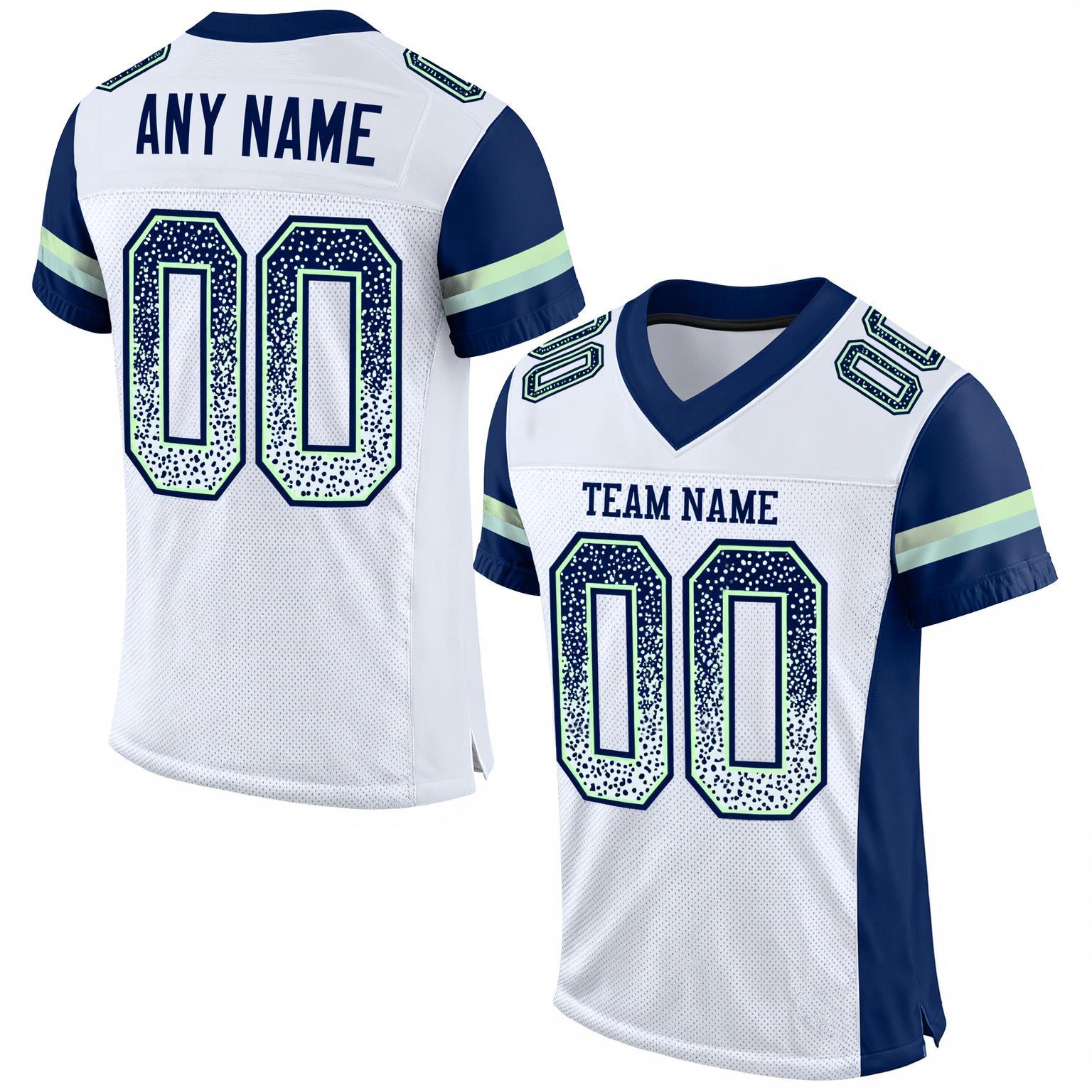 Custom White & Navy/Light Blue Drift Fashion Football Jersey