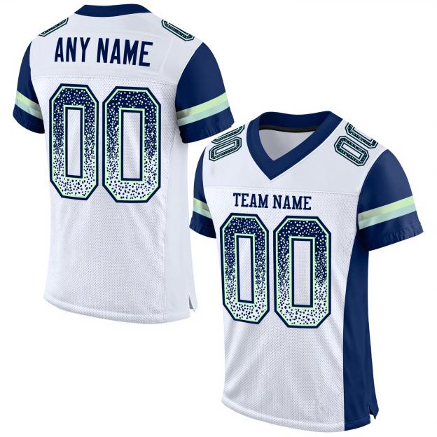 Custom White & Navy/Light Blue Drift Fashion Football Jersey