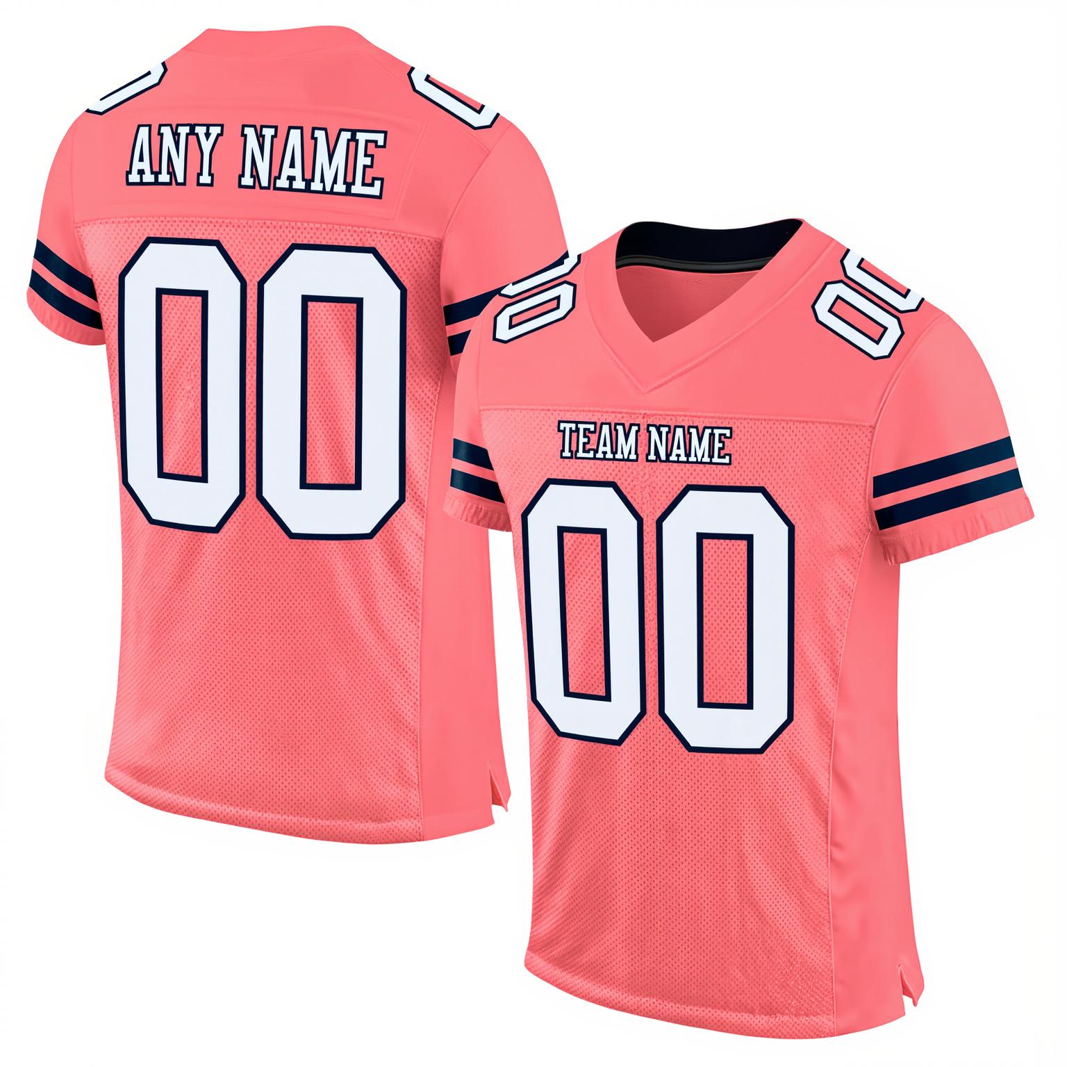 Custom Coral Pink & Navy Football Jersey