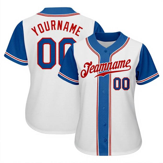 Custom White & Blue Raglan Sleeves Baseball Jersey
