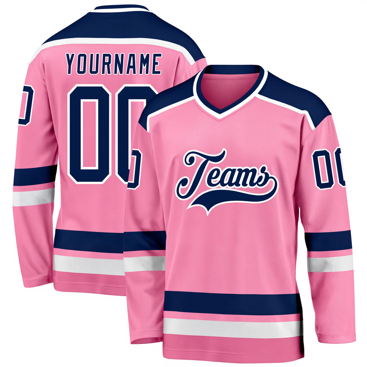 Custom Pink & Navy/White Hockey Jersey
