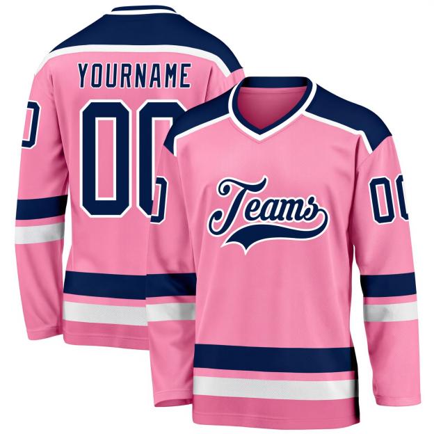 Custom Pink & Navy/White Hockey Jersey