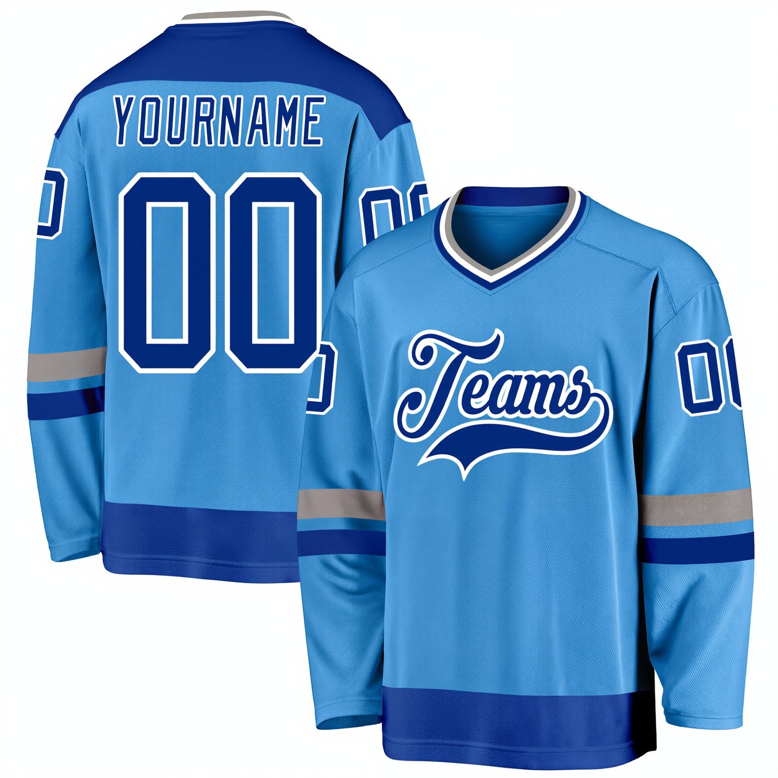 Custom Sky Blue & Royal/White Hockey Jersey