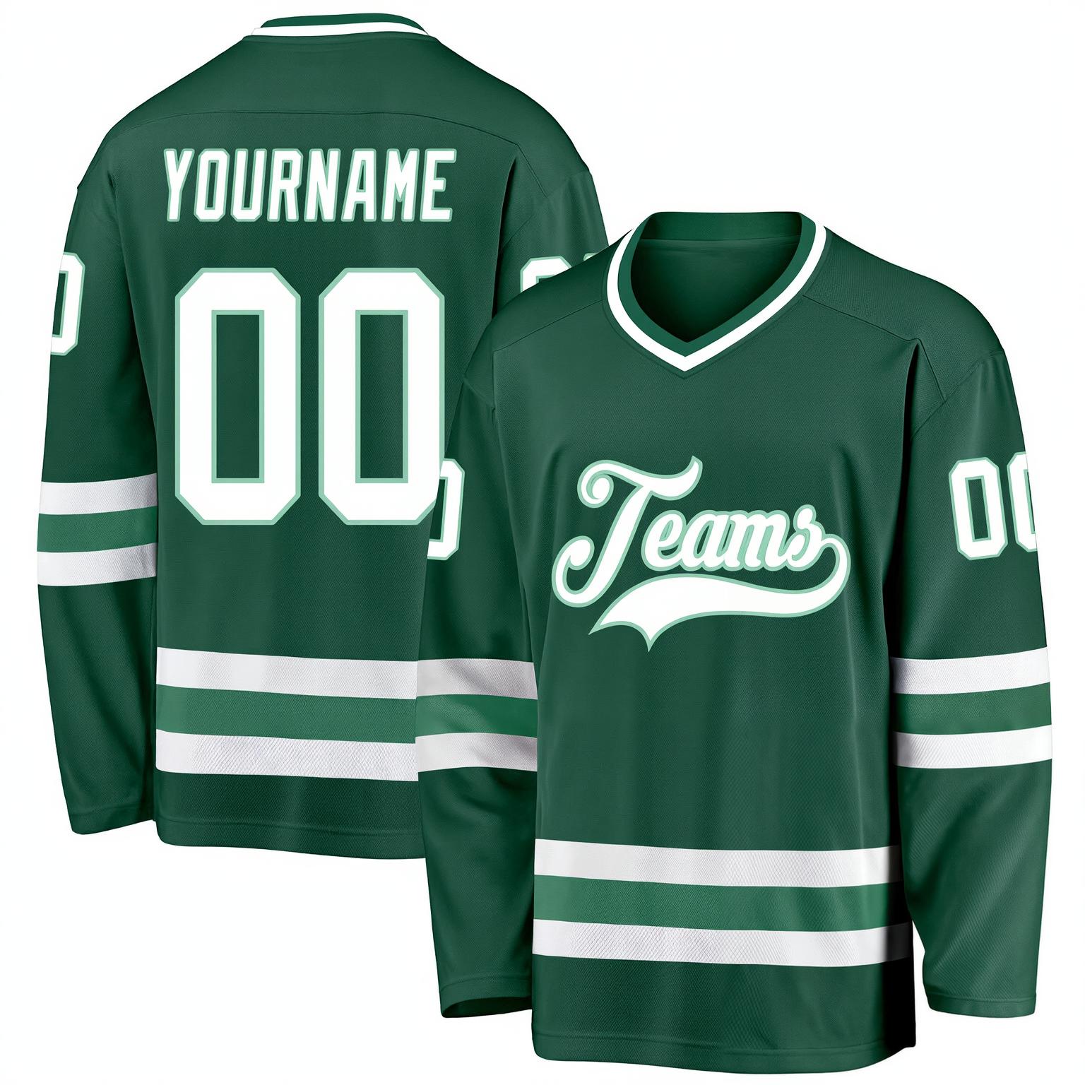 Custom Midnight Green & White Hockey Jersey