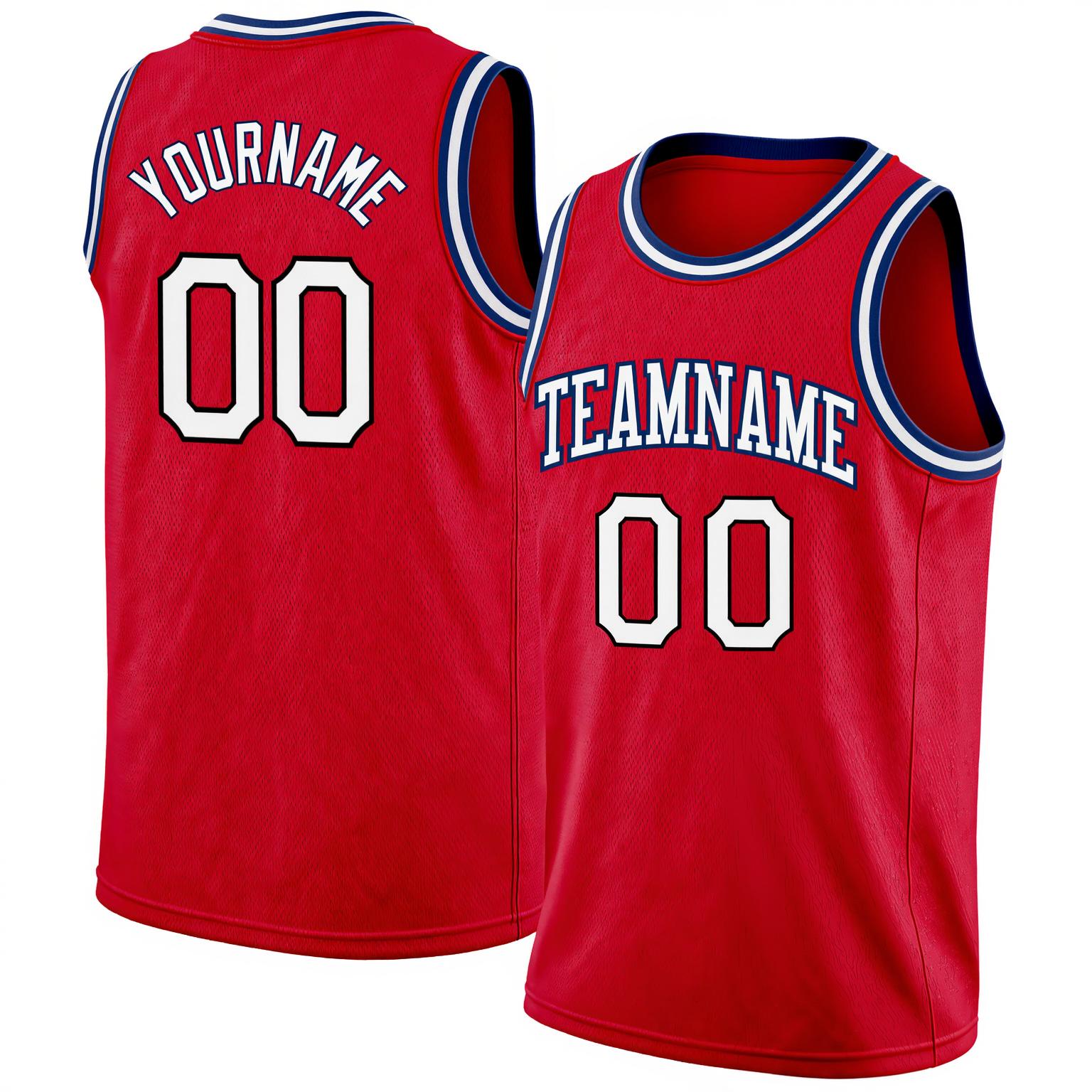 Custom Red & White/Navy Basketball City Edition Jersey