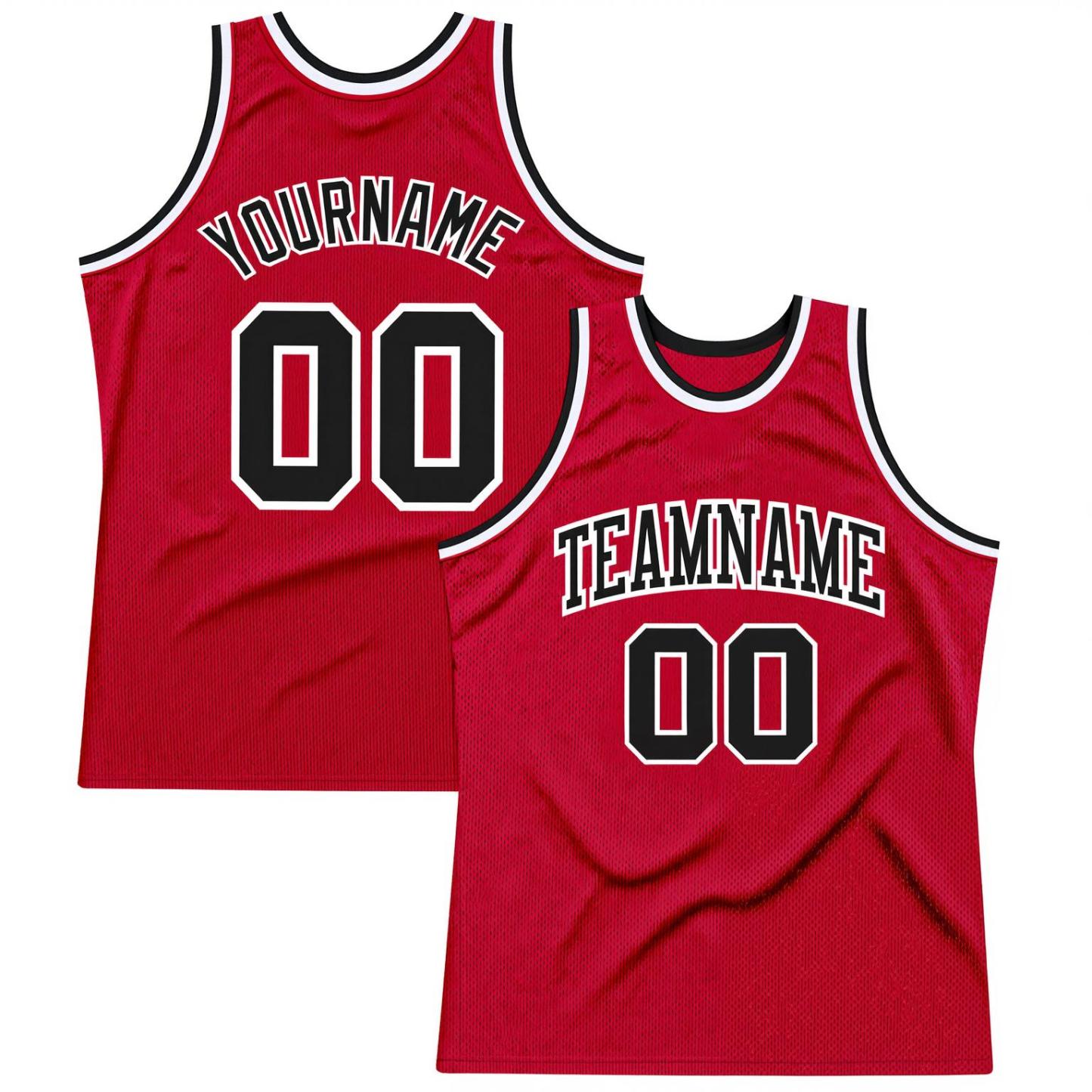 Custom Red & Black/White Basketball Throwback Jersey
