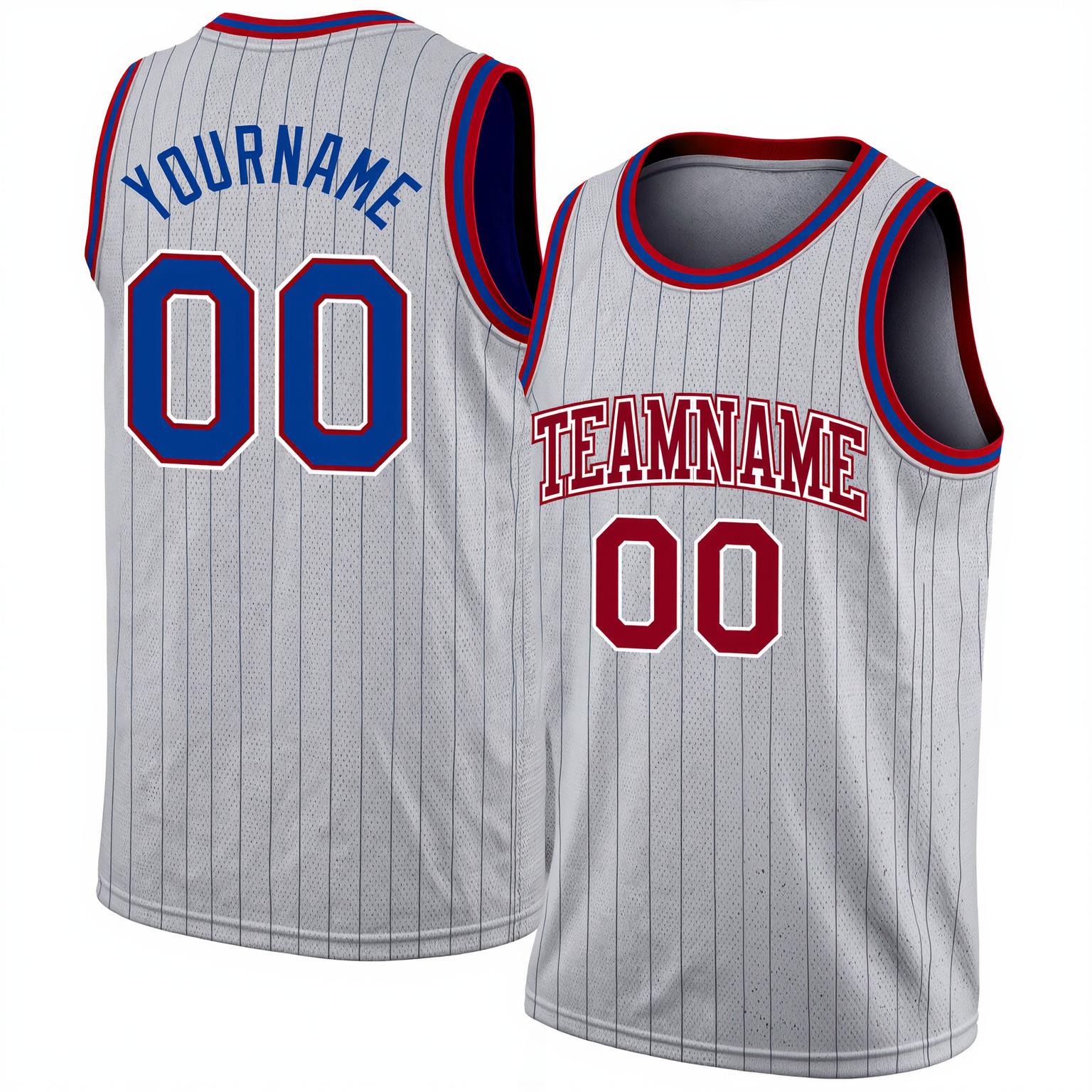 Custom Grey & Royal/White Black Pinstripes Basketball City Edition Jersey