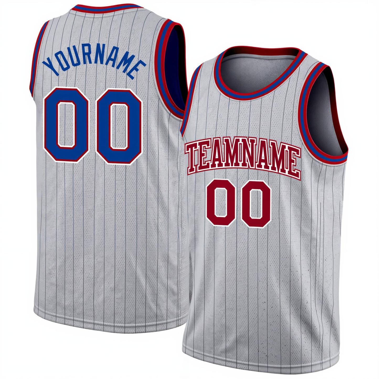 Custom Grey & Royal/White Black Pinstripes Basketball City Edition Jersey