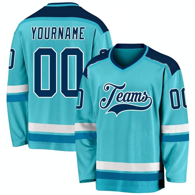 Custom Aqua & Navy/White Hockey Jersey