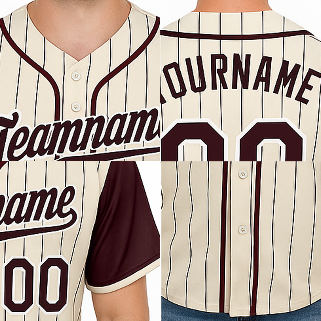 Custom White Black Pinstripes Brown&White Raglan Sleeves Baseball Jersey
