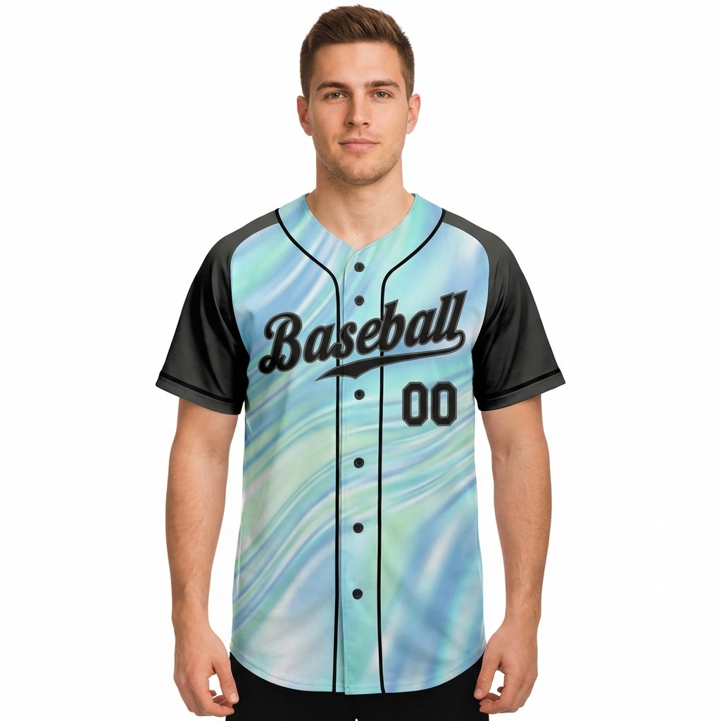 Custom Blue & Black Tie Dye Baseball Jersey