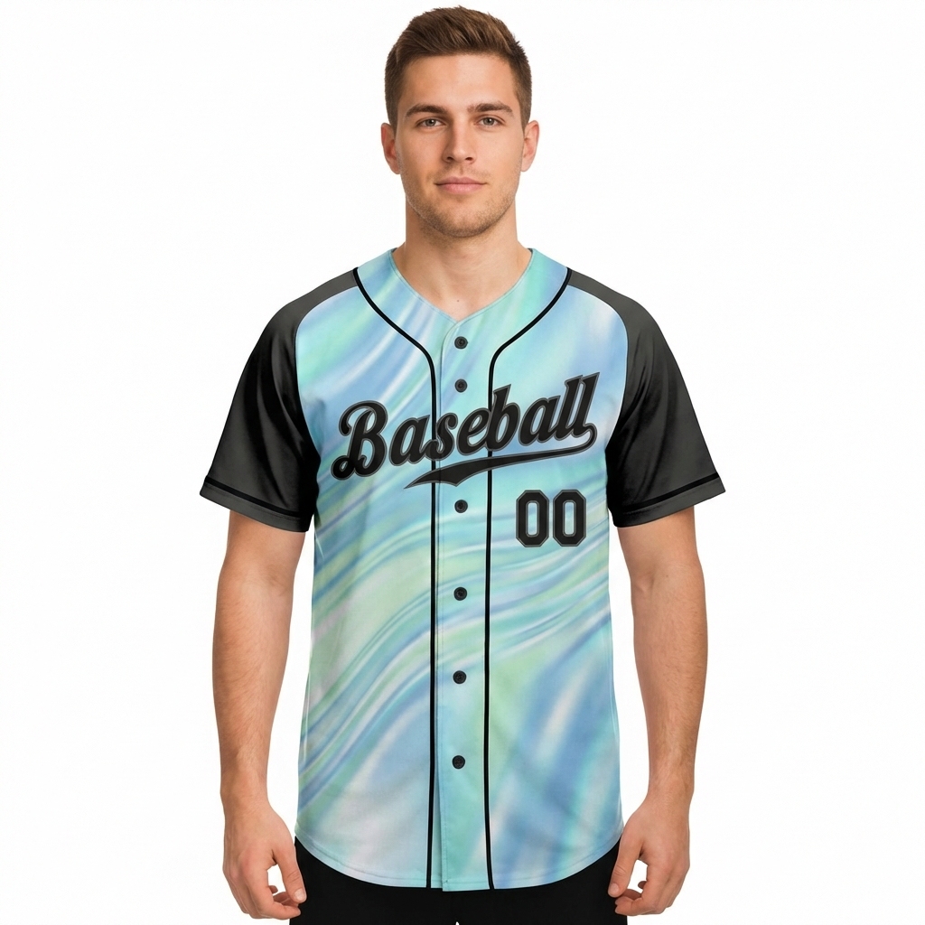 Custom Blue & Black Tie Dye Baseball Jersey