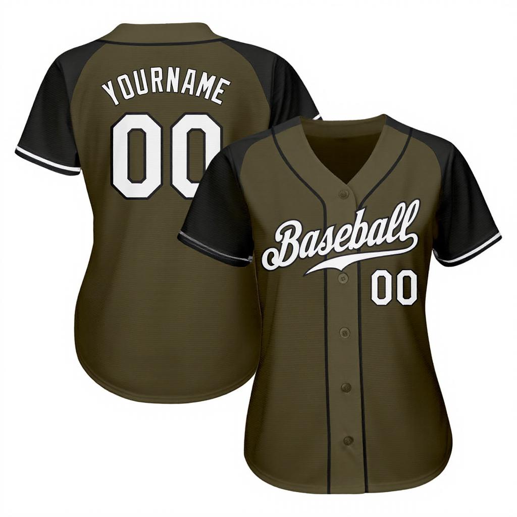 Custom Olive & White/Navy Baseball Jersey