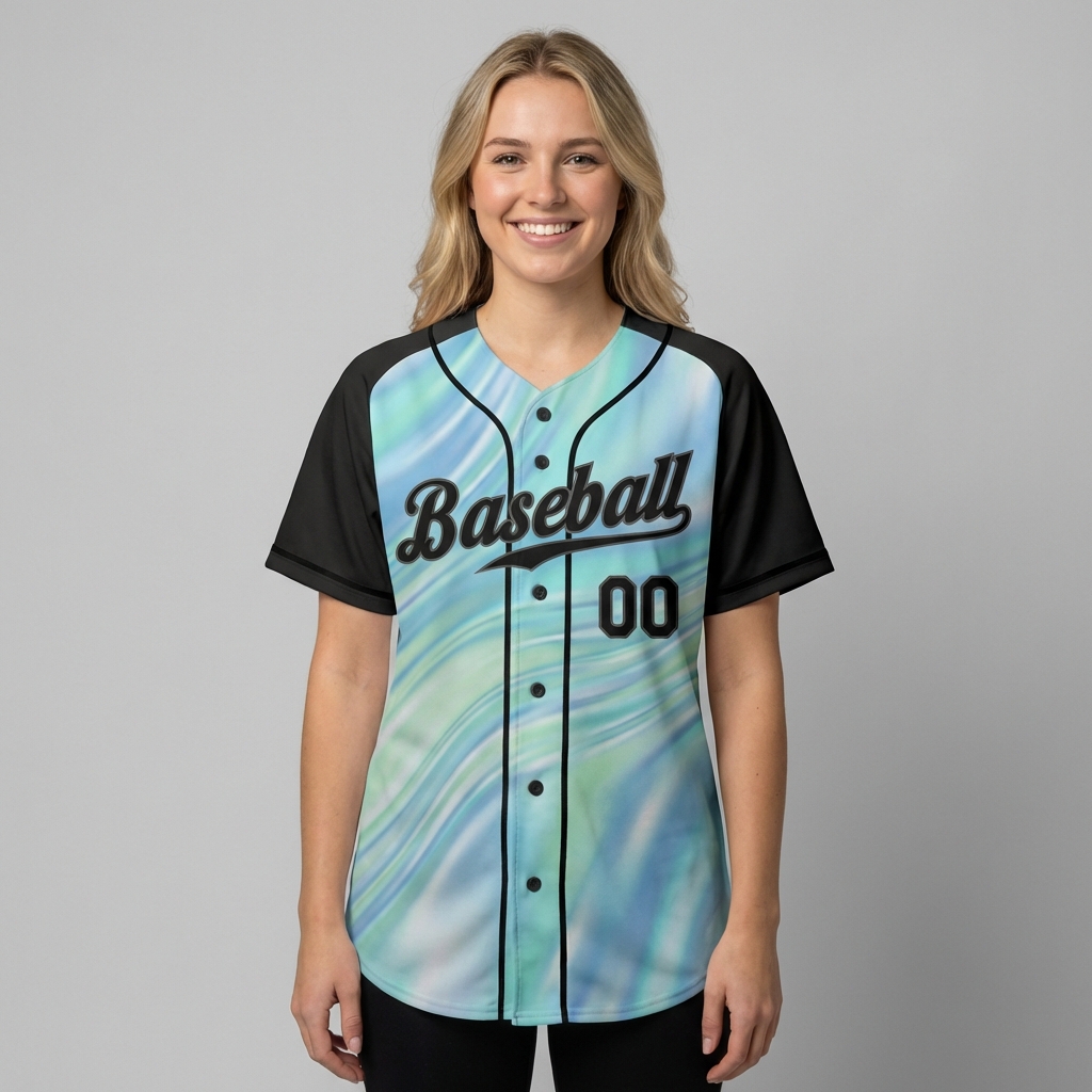 Custom Blue & Black Tie Dye Baseball Jersey