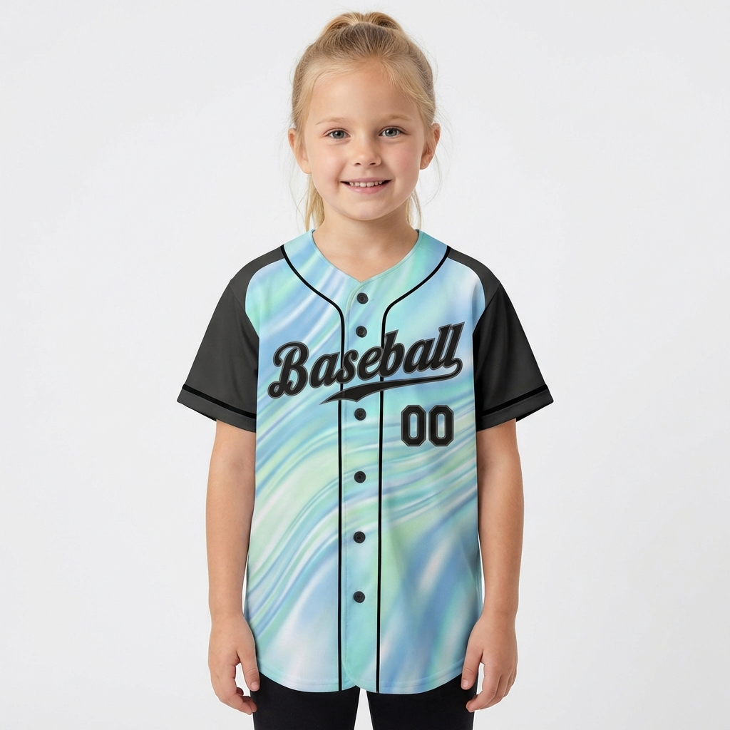 Custom Blue & Black Tie Dye Baseball Jersey