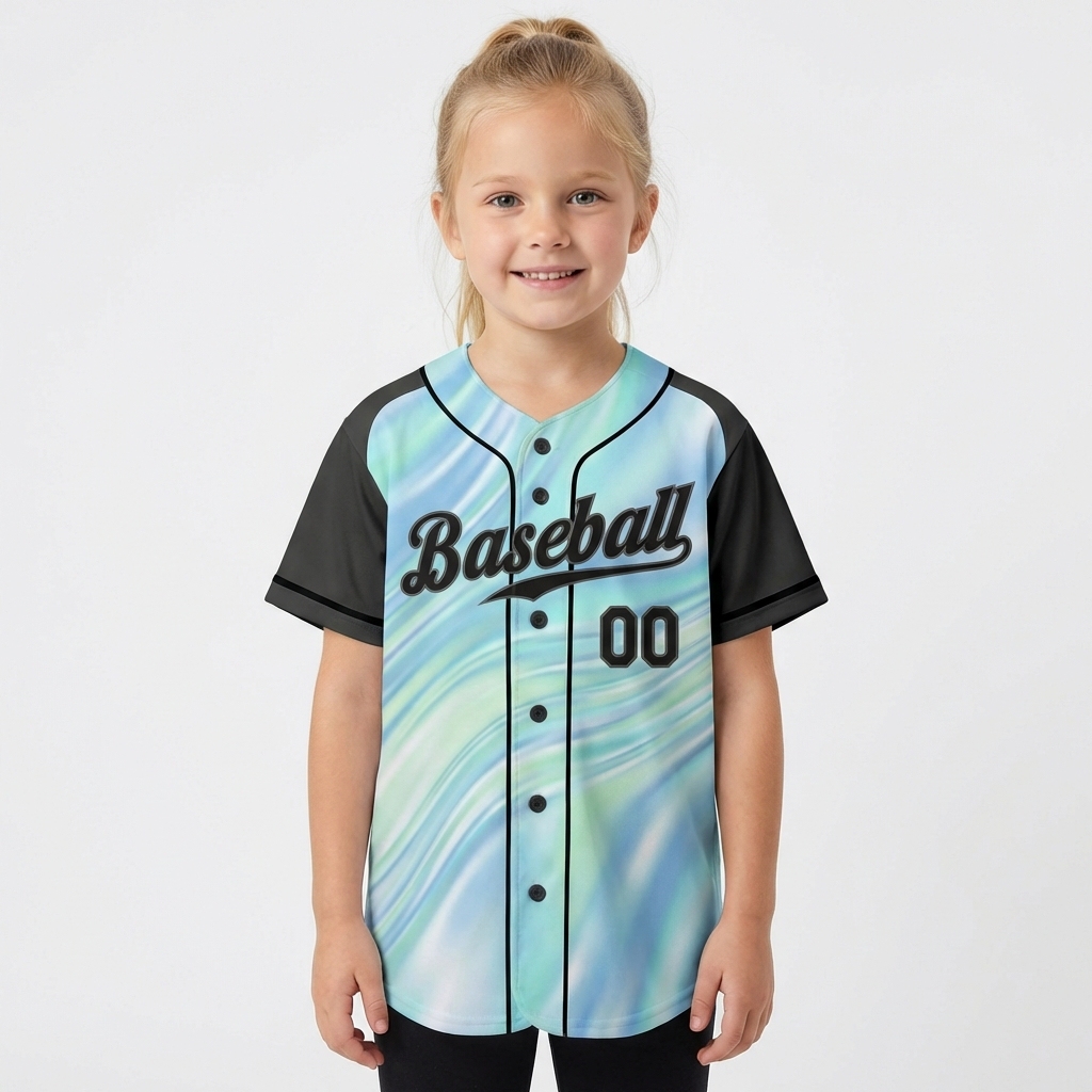 Custom Blue & Black Tie Dye Baseball Jersey