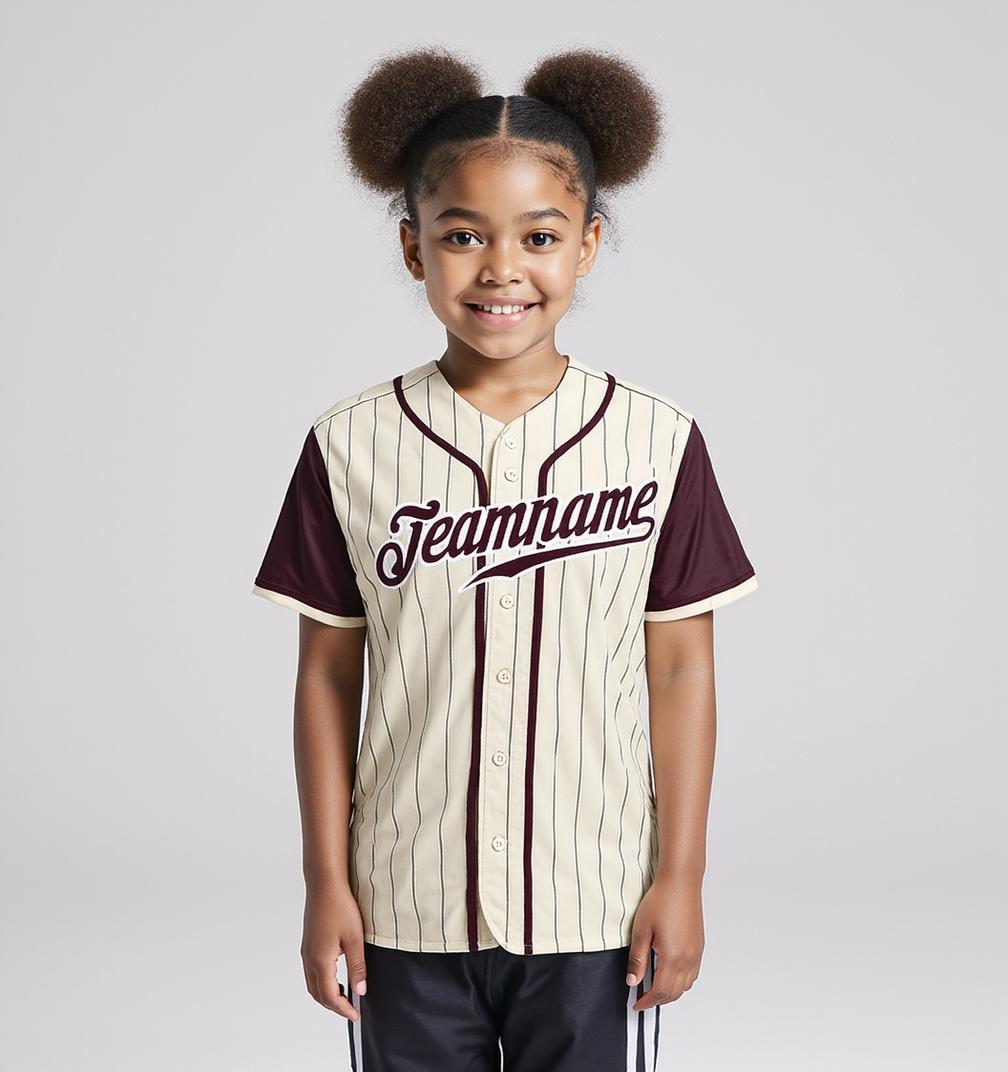 Custom White Black Pinstripes Brown&White Raglan Sleeves Baseball Jersey