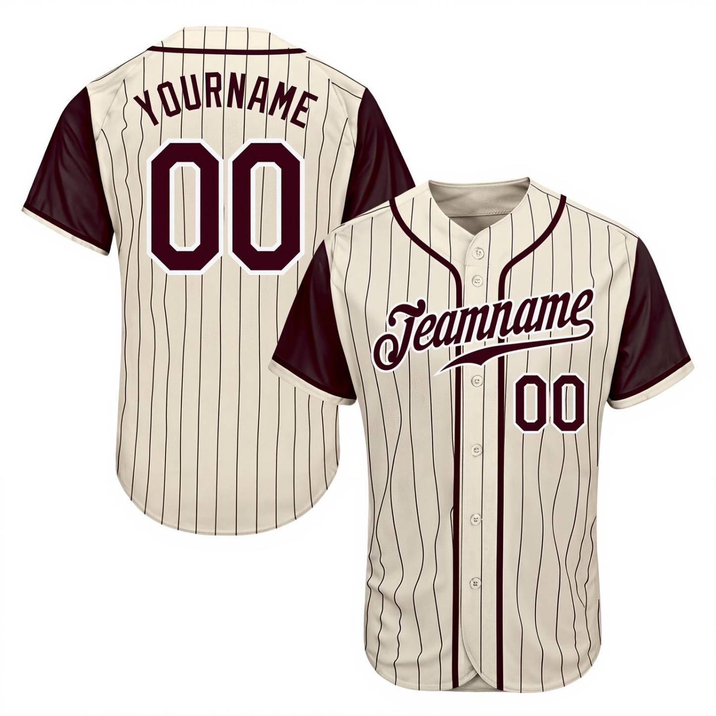 Custom White Black Pinstripes Brown&White Raglan Sleeves Baseball Jersey