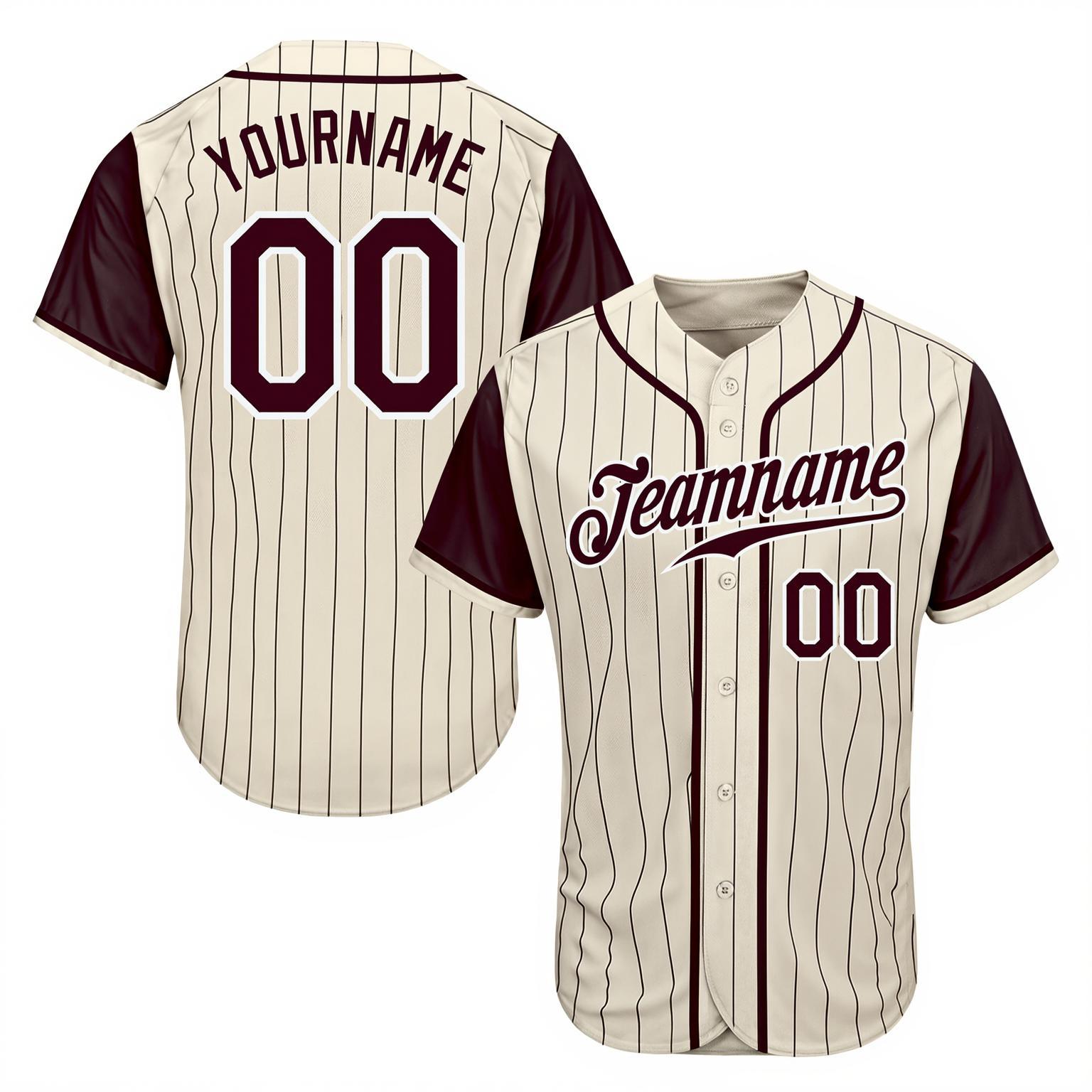 Custom White Black Pinstripes Brown&White Raglan Sleeves Baseball Jersey