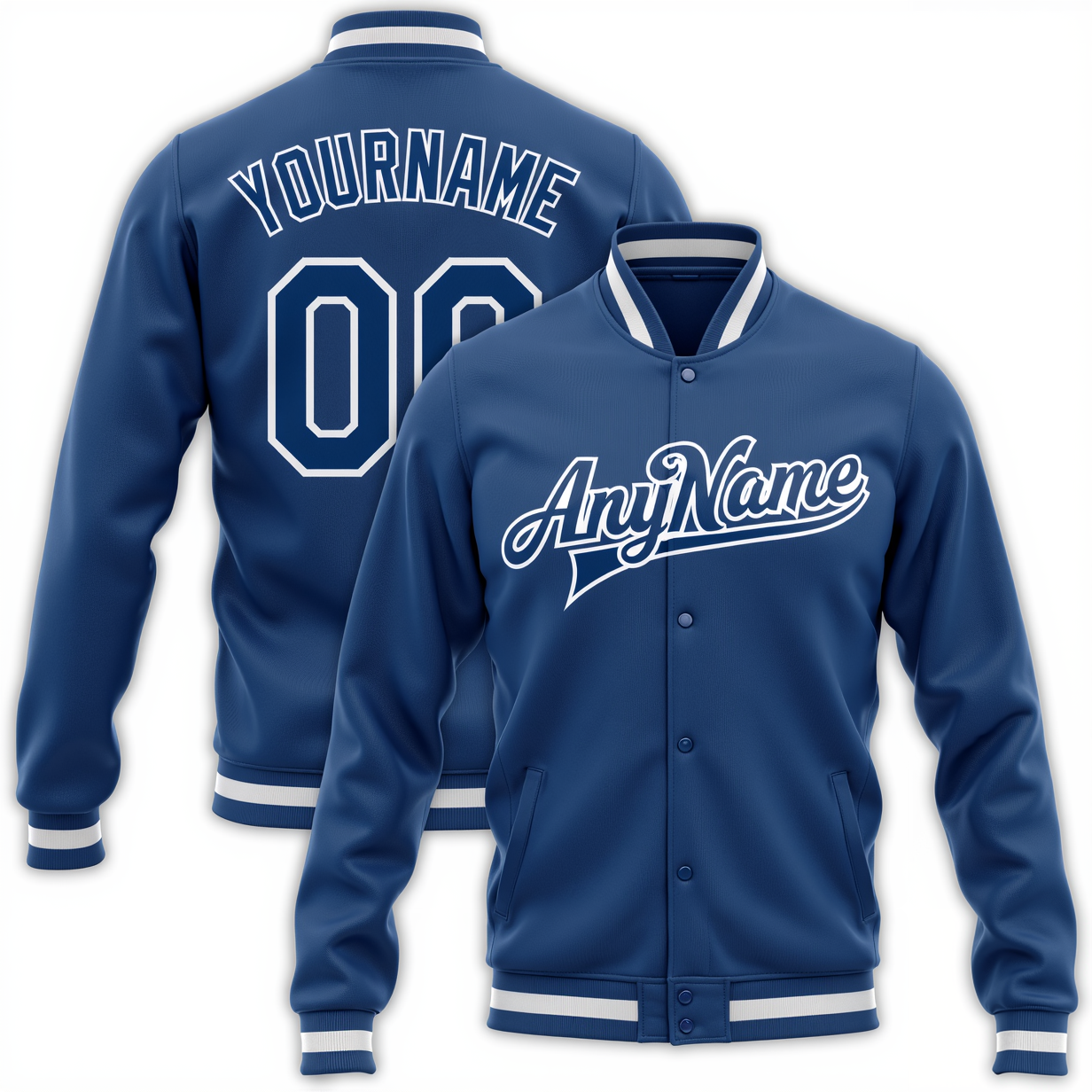 Custom Royal Blue & White Full-Snap Fleece Jacket