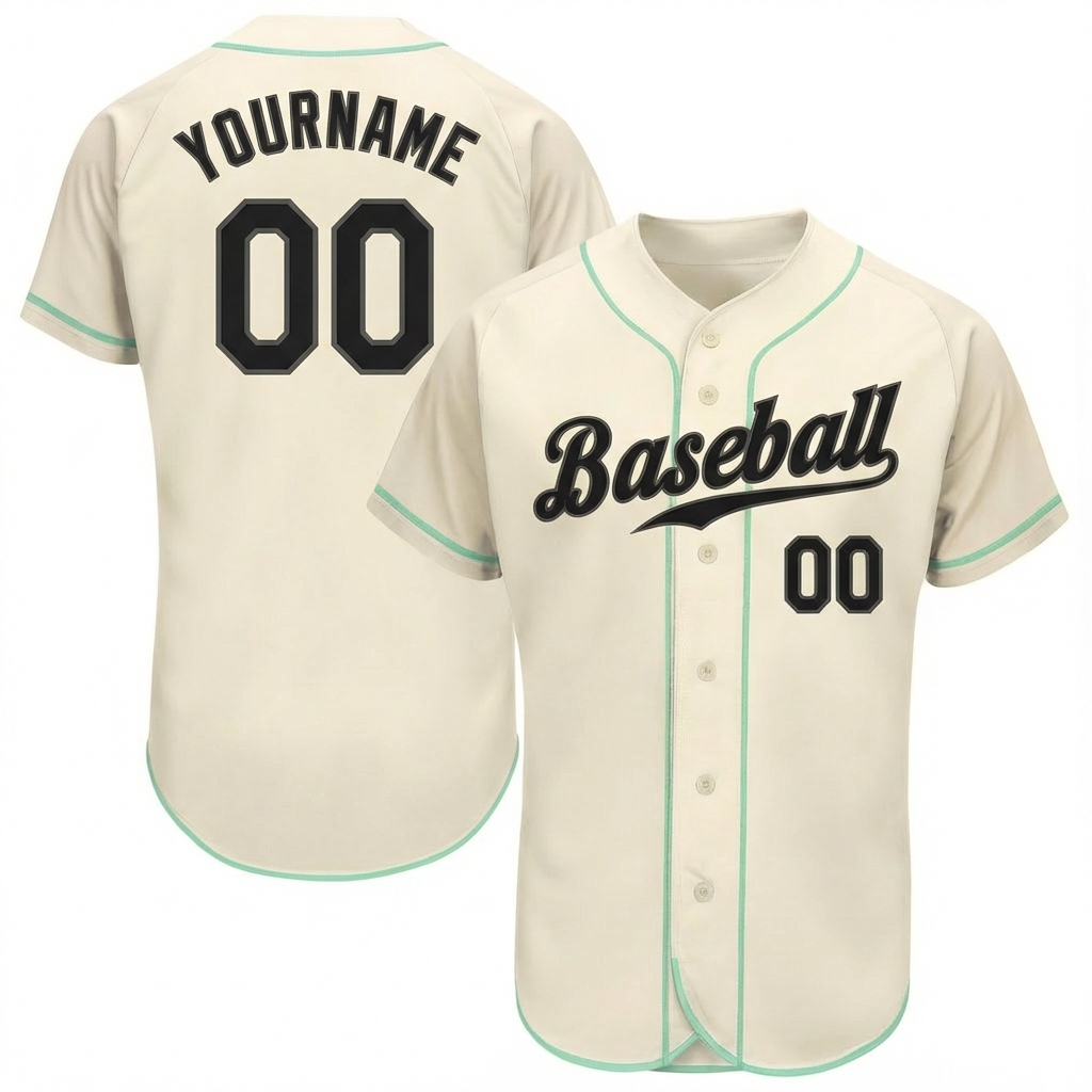 Custom Cream & Black/Mint Green Baseball Jersey